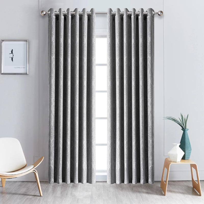 embossed blackout eyelet curtian in silver