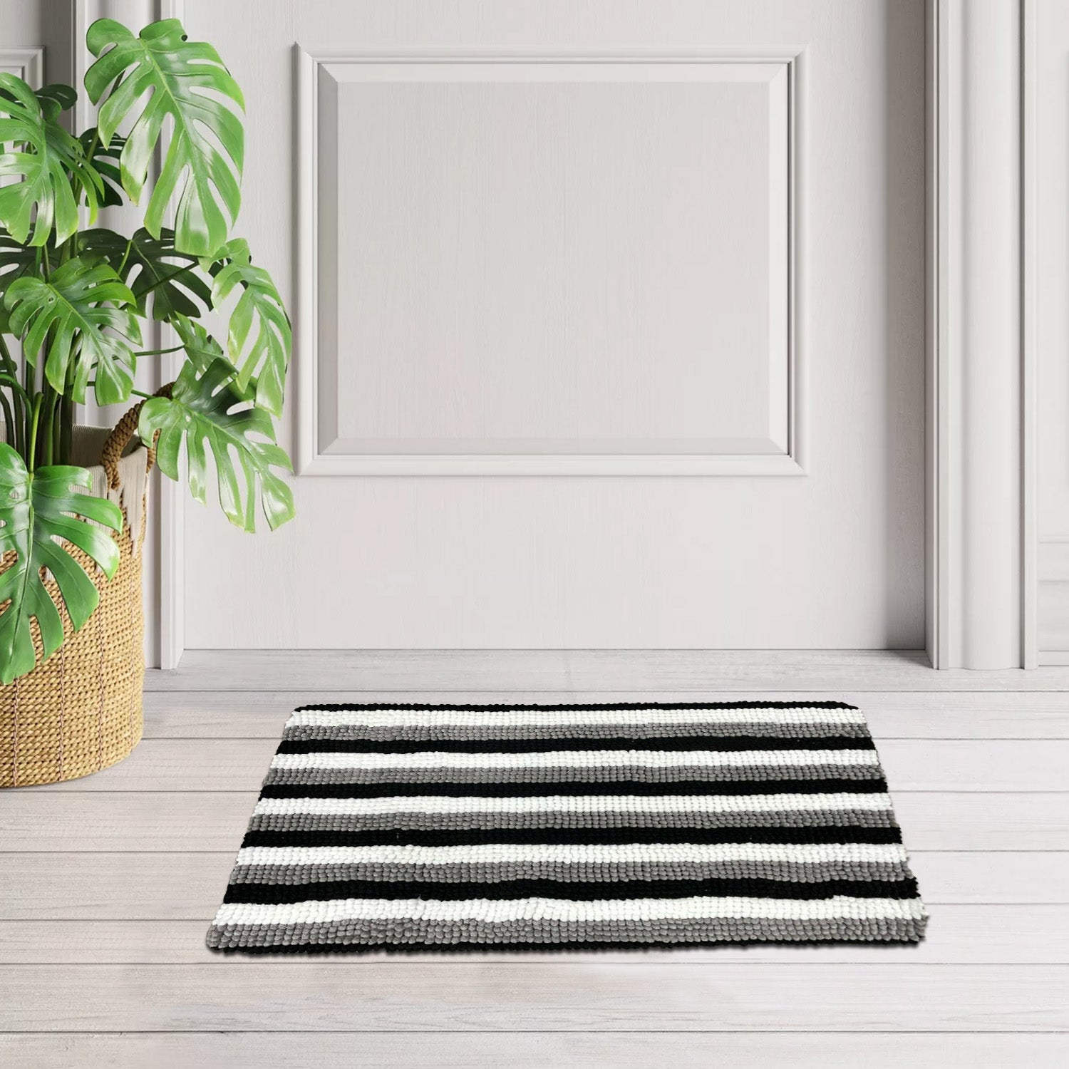 Chenille Stripe Bath Mat Non Slip Memory Foam Water Absorbent Mat