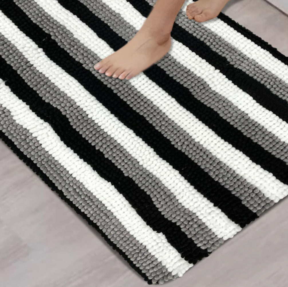 Chenille Stripe Bath Mat Non Slip Memory Foam Water Absorbent Mat