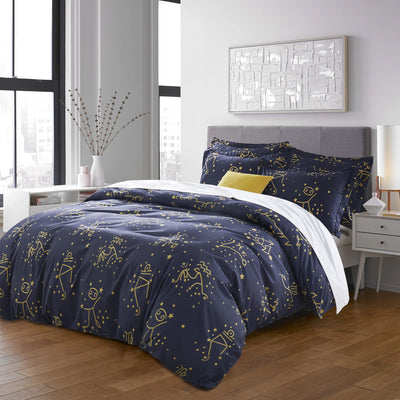 Reversible Duvet Cover Constellation Star Bedding Set Navy