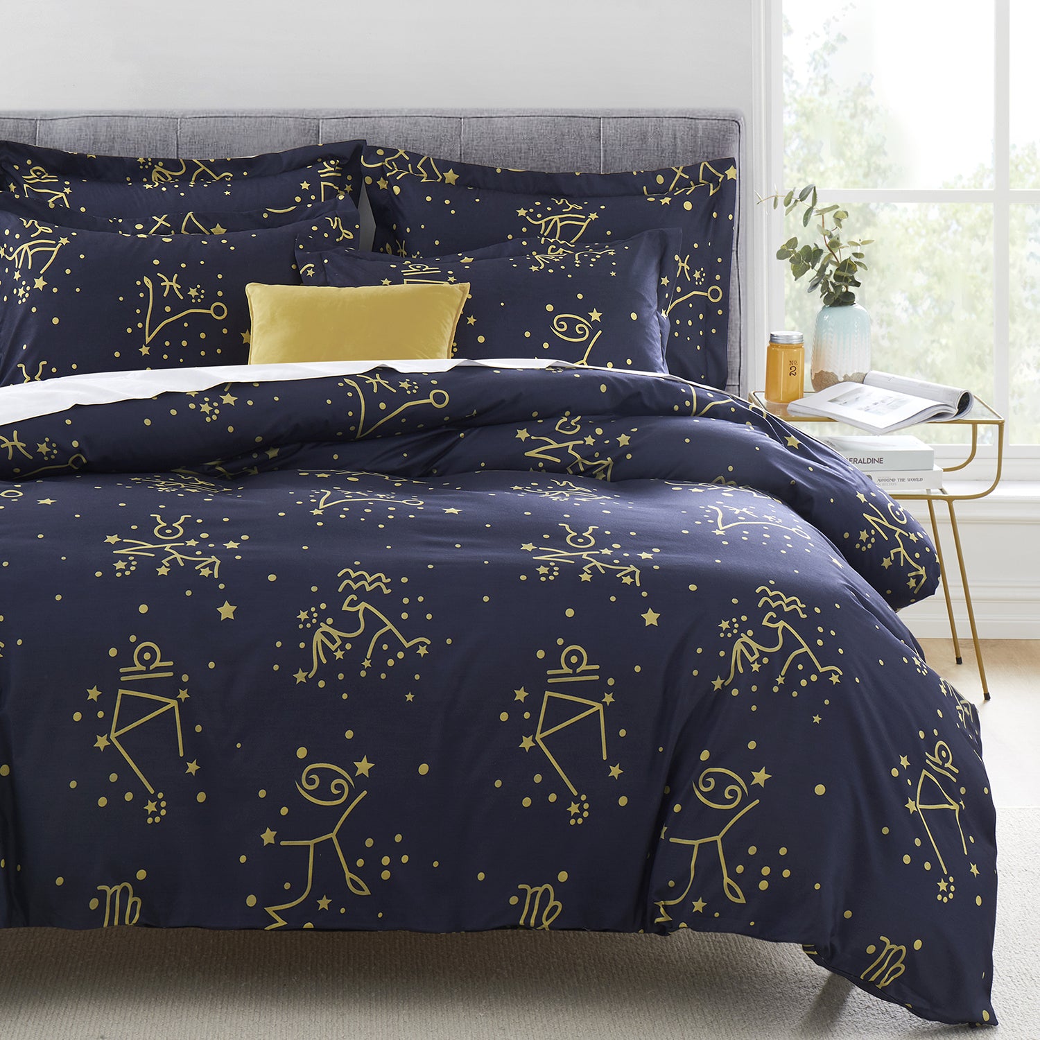 Reversible Duvet Cover Constellation Star Bedding Set Navy