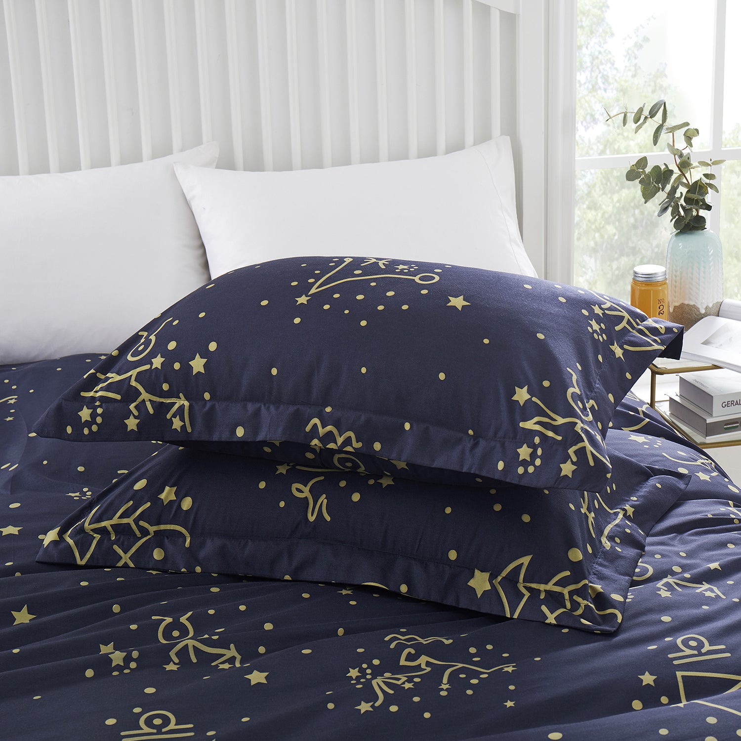 Reversible Duvet Cover Constellation Star Bedding Set Navy