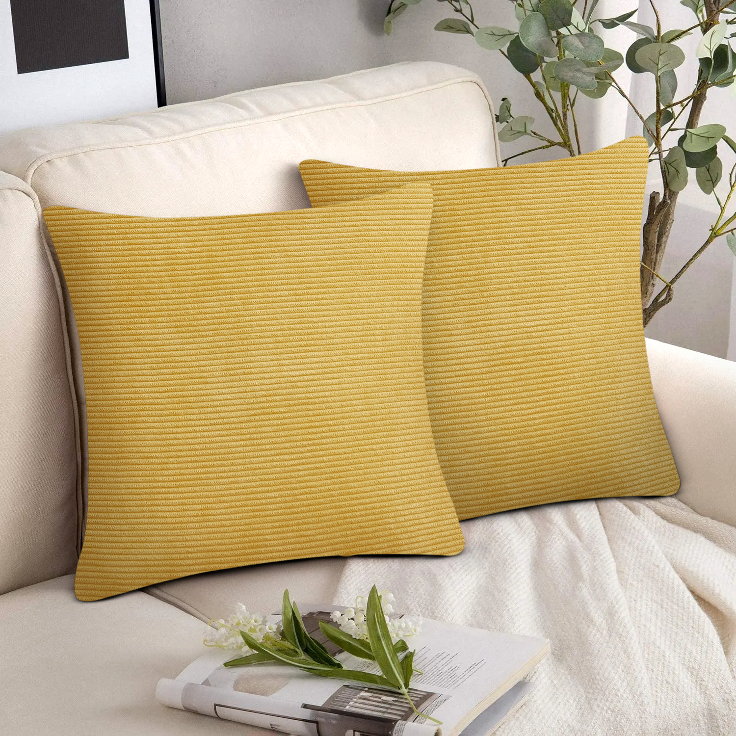 Velvet Corduroy Ochre Covers For Cushions