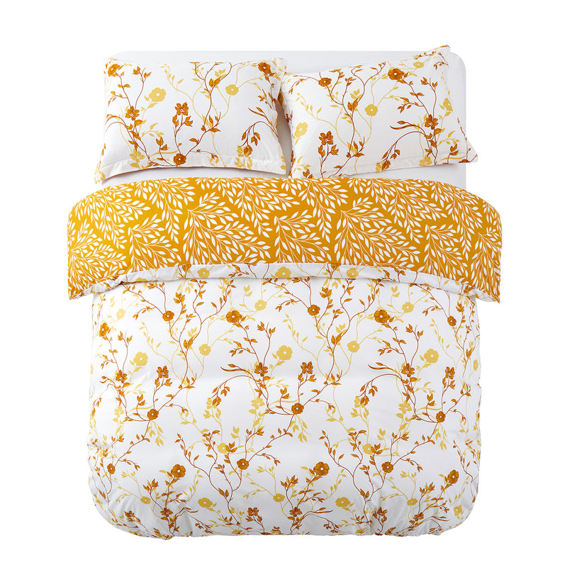 Microfiber Duvet Cover Ochre Flower Print Bedding Set