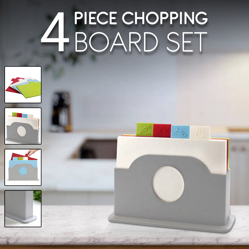Thick Plastic Coloured Kitchen Chopping Board 4 Piece Set