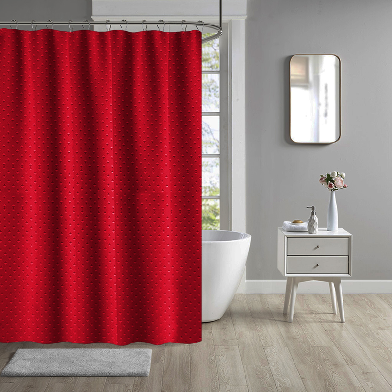Waterproof Curtains For Bath Shower with Rail Hooks Red
