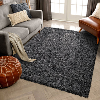 Fluffy Charcoal Rugs Small & Large Living Room Shag Pile Carpet