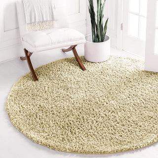 Round Outdoor Rug Soft Pile Shaggy Circle Rug Beige