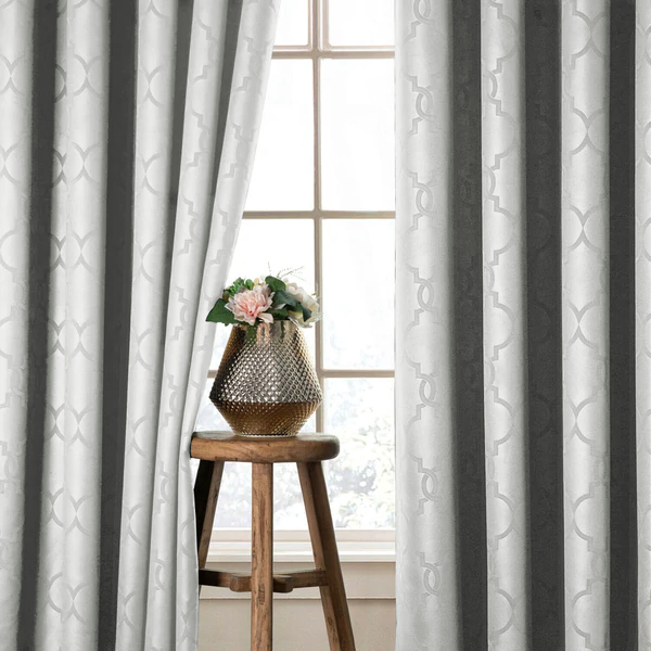Silver Eyelet Curtains Embossed Blackout Ready Made