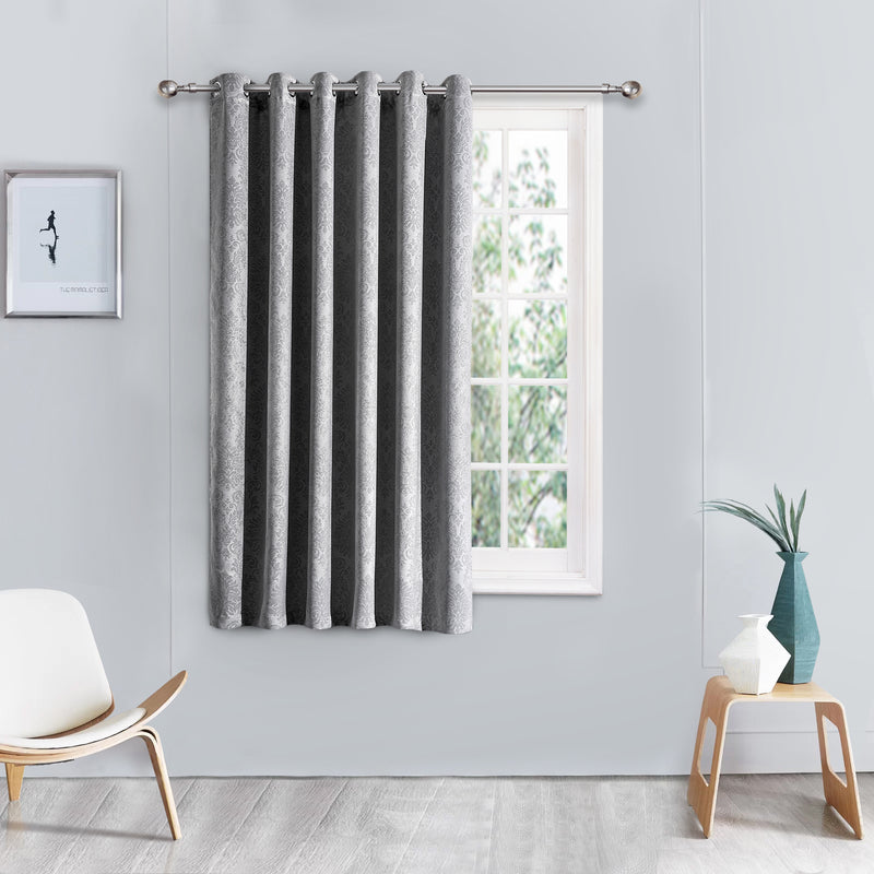 single panel embossed blackout curtain in silver