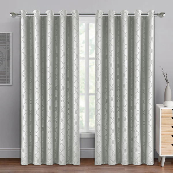 Silver Eyelet Curtains Embossed Blackout Ready Made