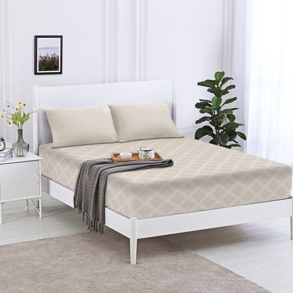 Double Bed Bedsheet Beige Fitted Sheet 25cm Embossed Pattern