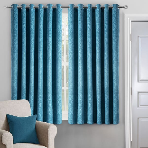 teal embossed blackout curtain
