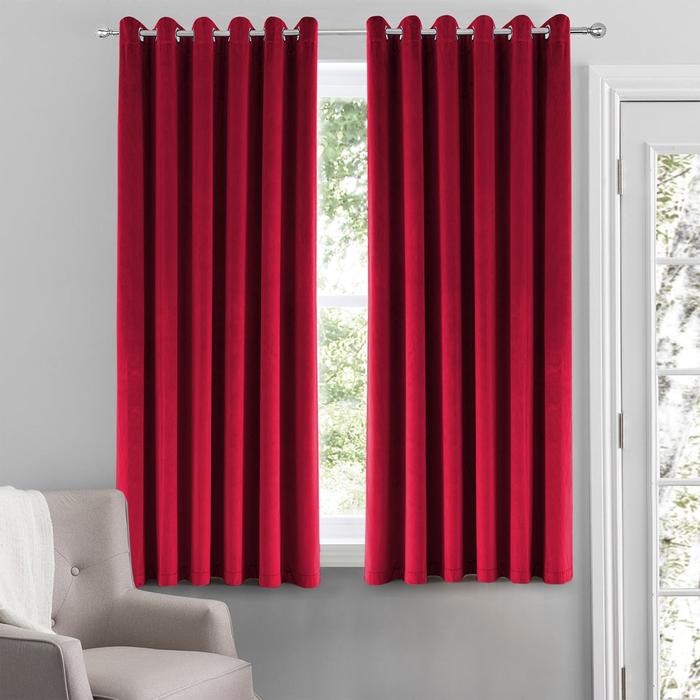 Crushed Velvet Burgundy Duvet Cover and Eyelet Curtains Matching Set