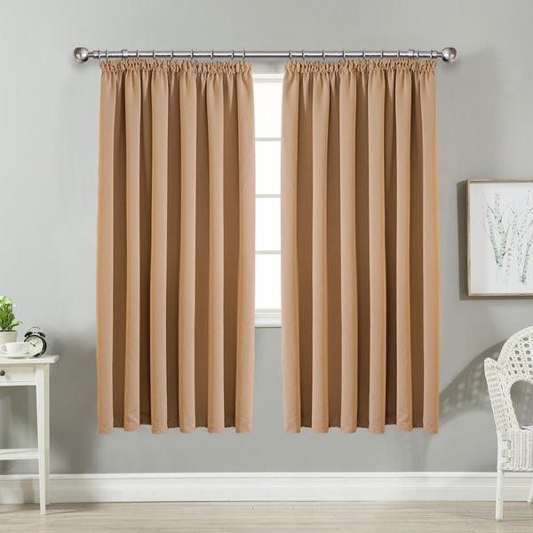 Beige Window Curtains Ready-Made Pencil Pleat