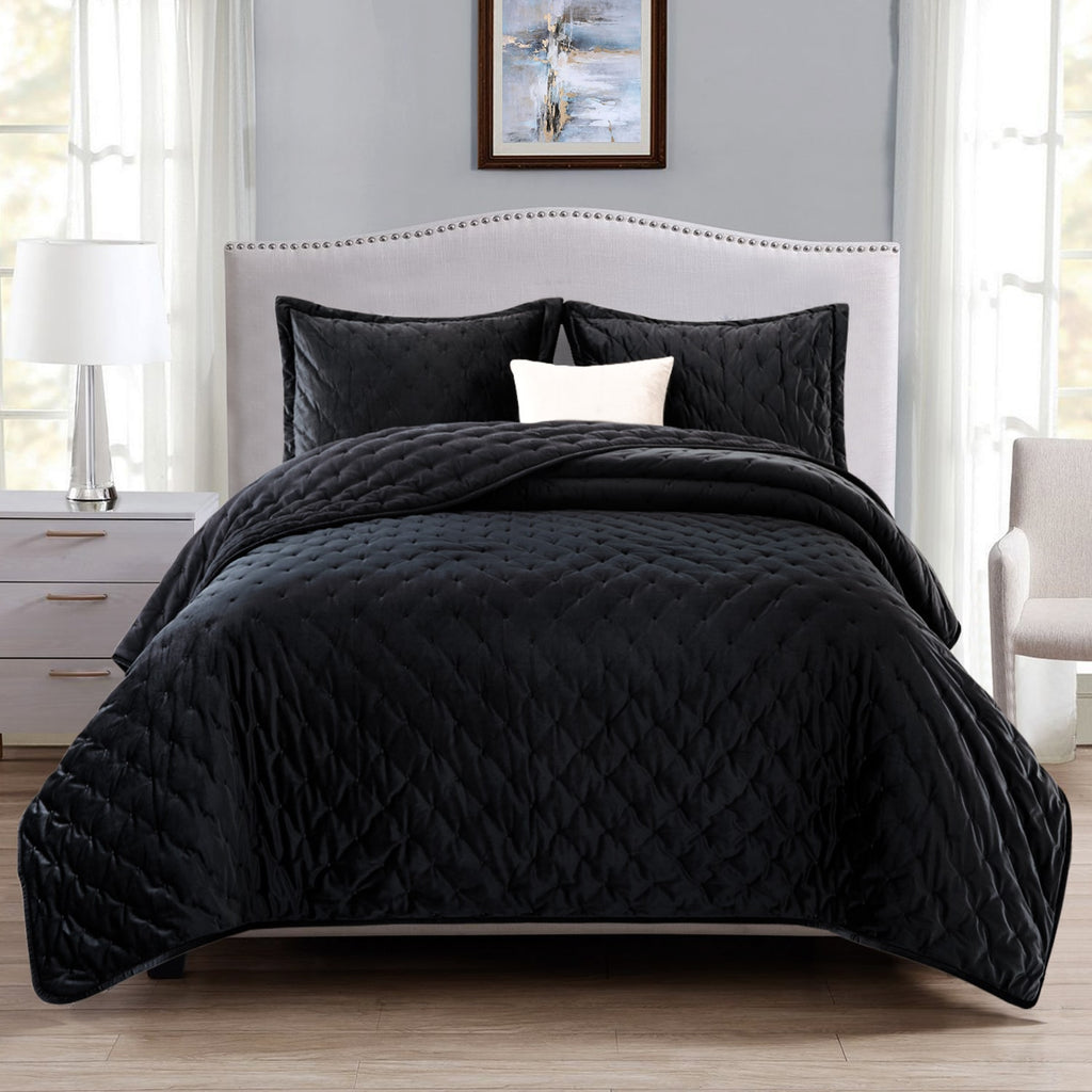 Black Bedding | Crushed Velvet Bedspread Set - Imperial Rooms