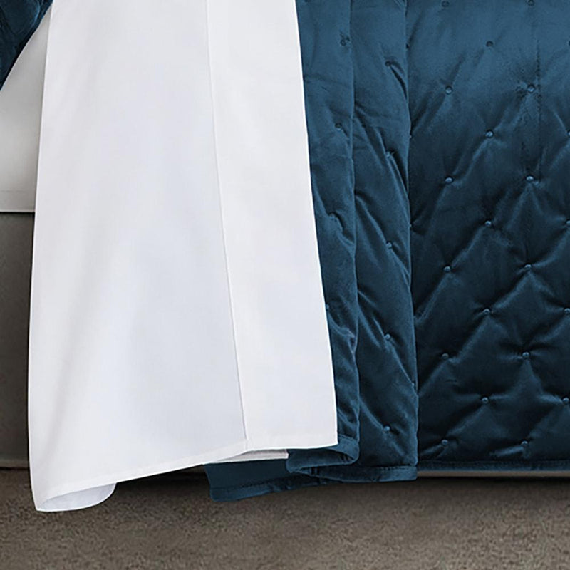 Velvet Bedspread Navy Blue and Matching Eyelet Curtains