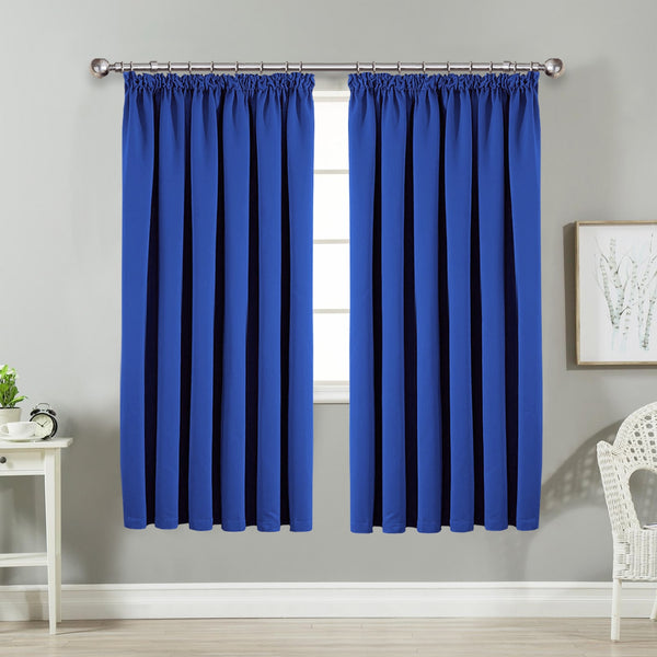 Window Drapes Blackout Pencil Pleat Blue Curtain