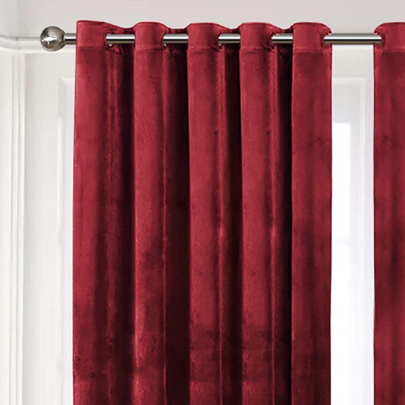 Burgundy Crushed Velvet Bedspread and Matching Eyelet Curtains
