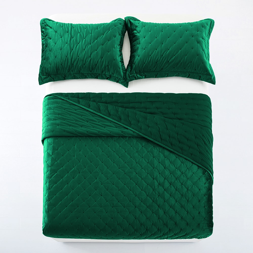 Green Bedding Crushed Velvet Bedspread Set