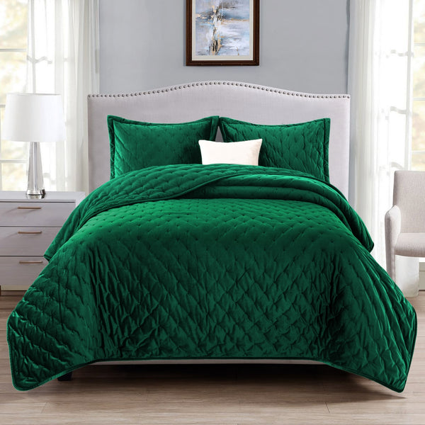 Green Bedding Crushed Velvet Bedspread Set