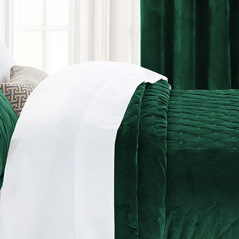 Eyelet Curtains and Bedspread Matching Set  emerald green bedding