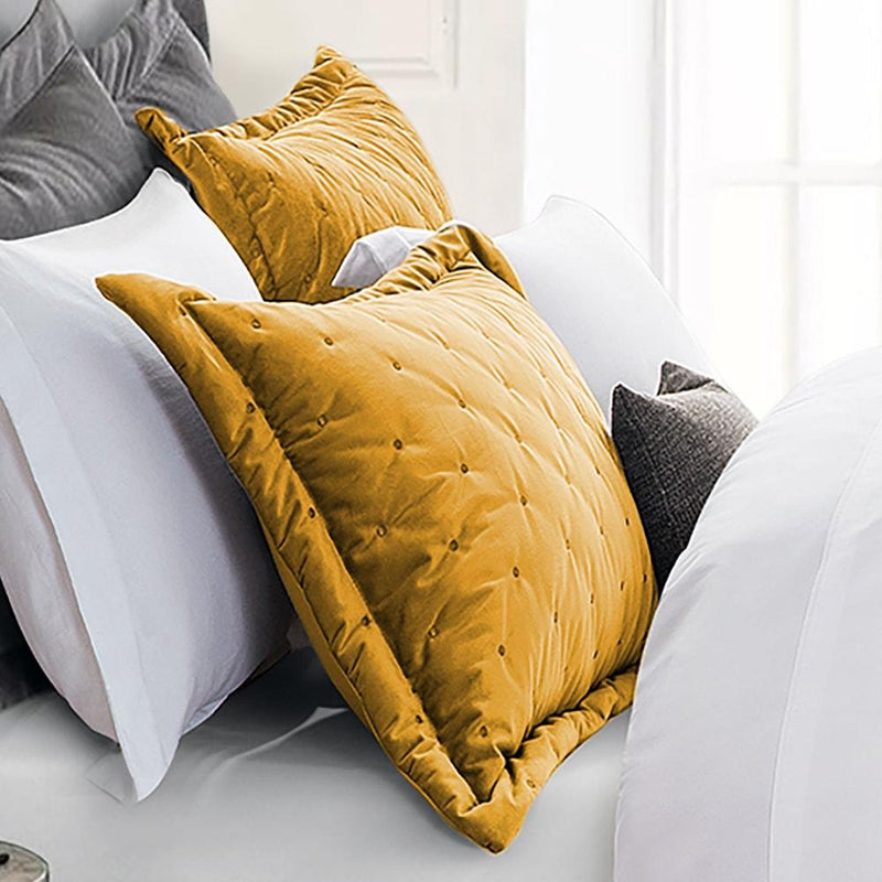 Crushed Velvet Bedspread Ochre and Matching Eyelet Curtains