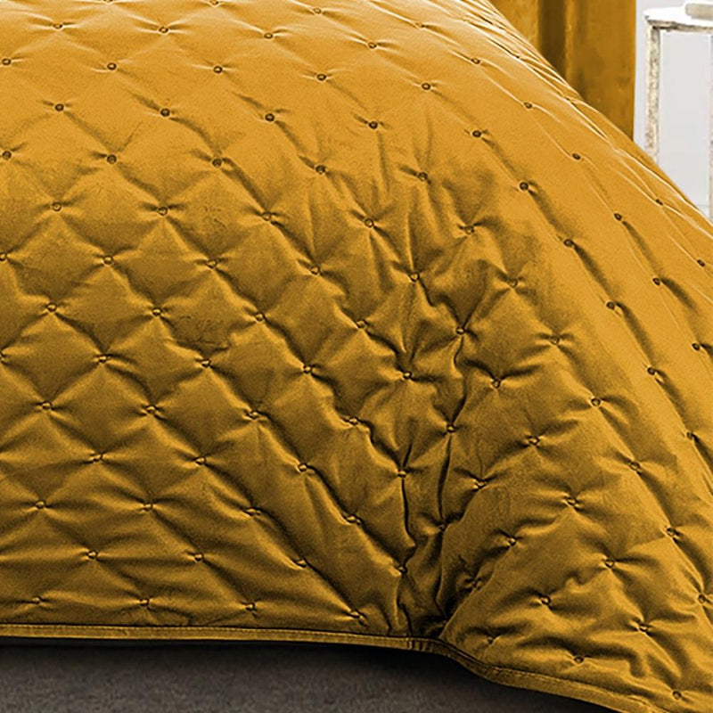 Crushed Velvet Bedspread Ochre and Matching Eyelet Curtains