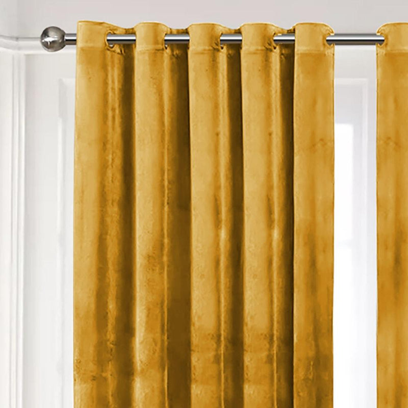 Crushed Velvet Bedspread Ochre and Matching Eyelet Curtains