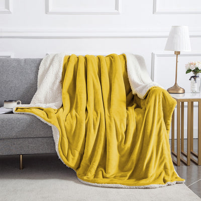 Ochre Throws for Sofa & Bed Sherpa Fleece Blanket