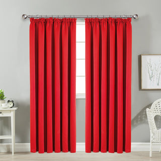 Pleated Curtains Thermal Blackout Pencil Pleat Red