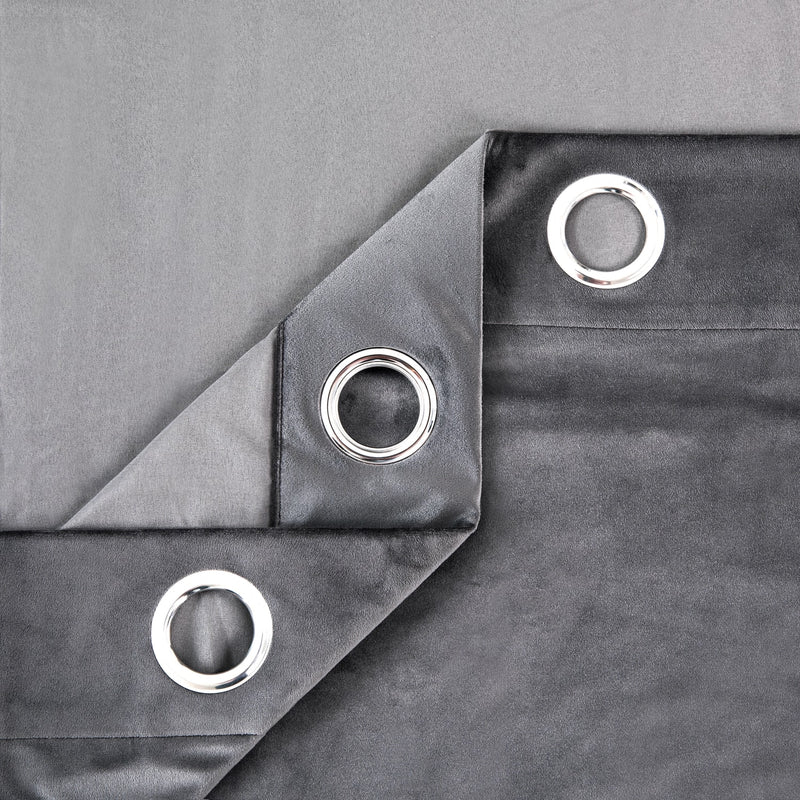 Charcoal Eyelet Curtains Crushed Velvet Window Drape