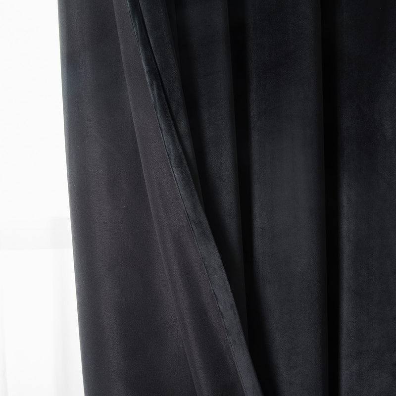 Black Crushed Velvet Curtains Eyelet Window Drape