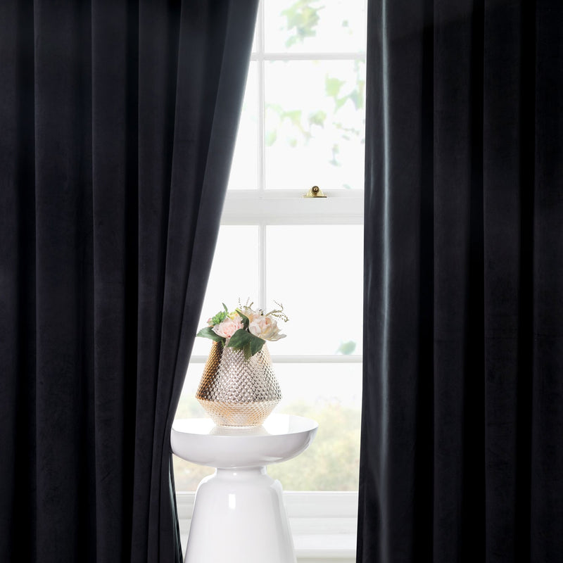 Black Crushed Velvet Curtains Eyelet Window Drape