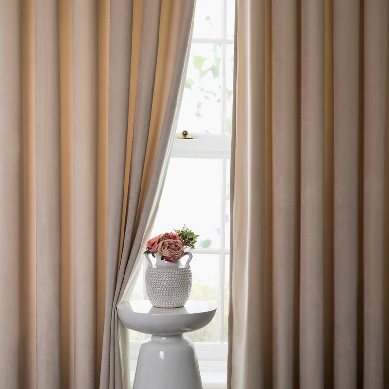 Small Window Curtains Crushed Velvet Eyelet Beige