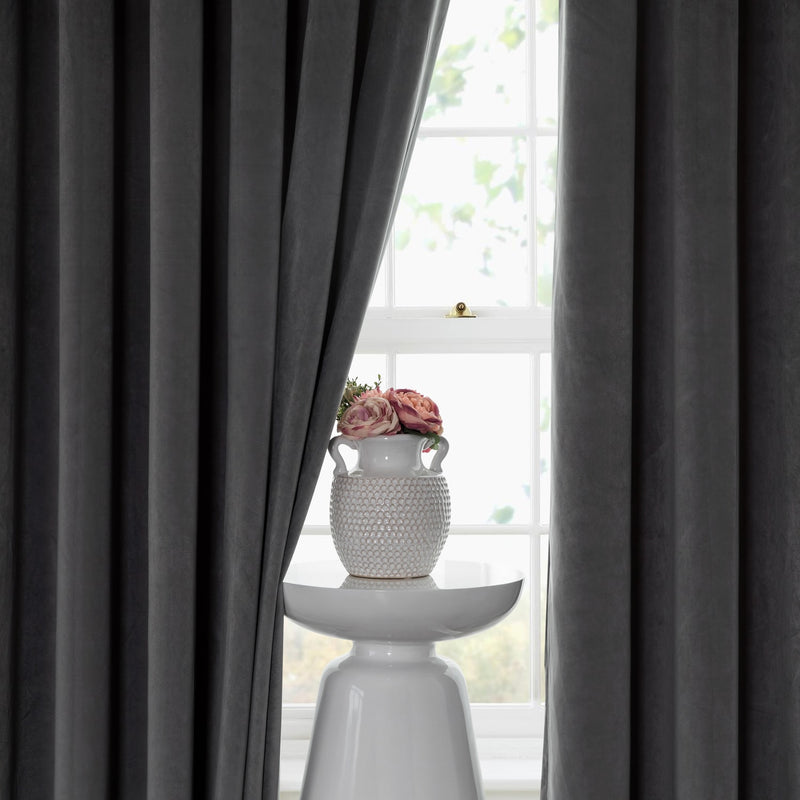 Grey Crushed Velvet Curtains For Room Window